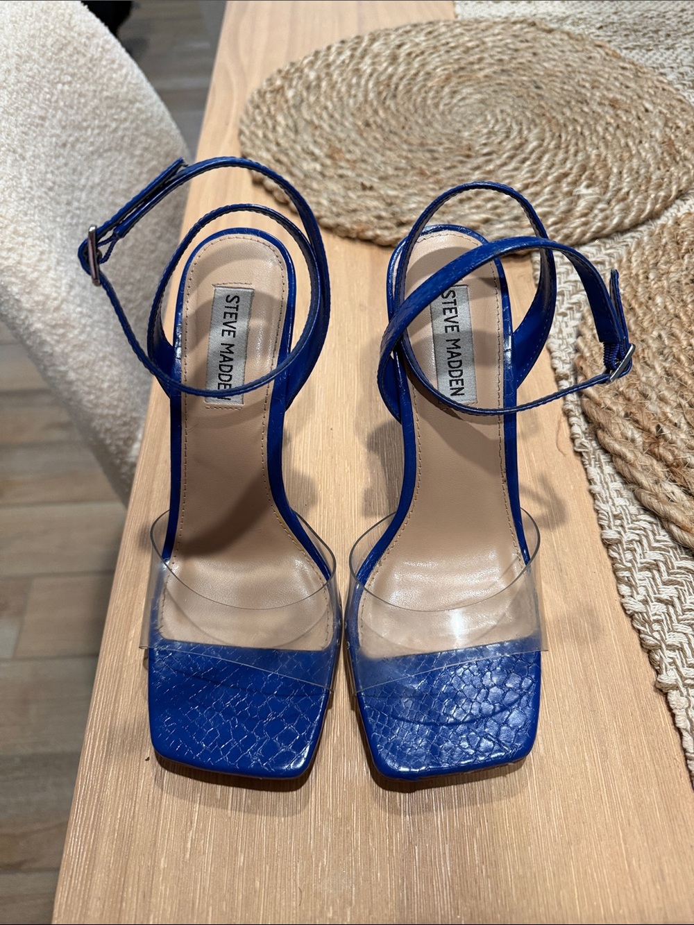 Steve Madden Royal Blue Ankle-Strap Sandals with Clear Toe Band